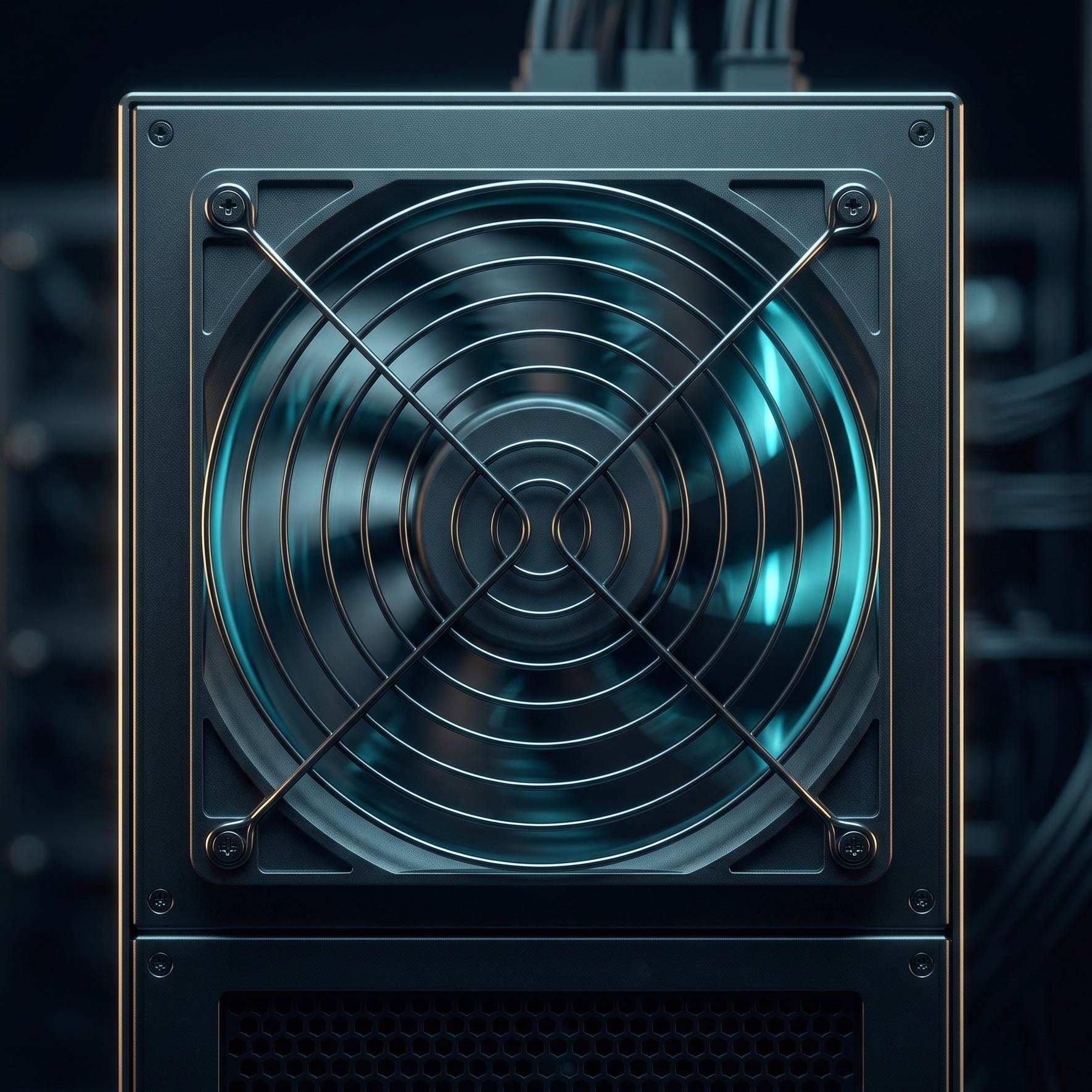 Ventilador de minero ASIC de Bitcoin, close-up